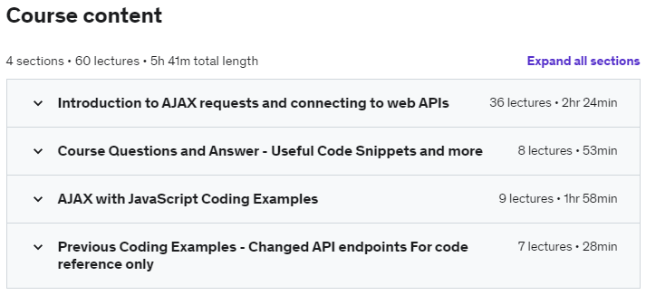 Course topics · Udemy — Web APIs JavaScript Fetch getting JSON data Fun with APIs 2022-3