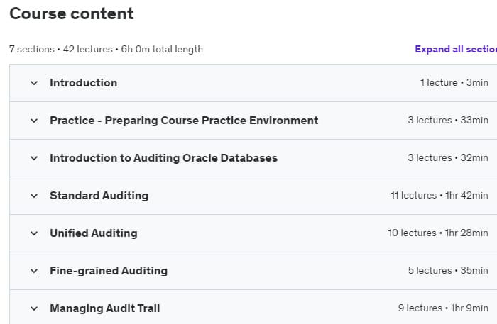 Course topics · Auditing Oracle Databases – Enhance Database Security 2023-8