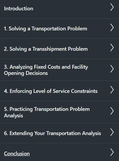 Course topics · LinkedIn — Excel Supply Chain Analysis: Solving Transportation Problems 2020-11