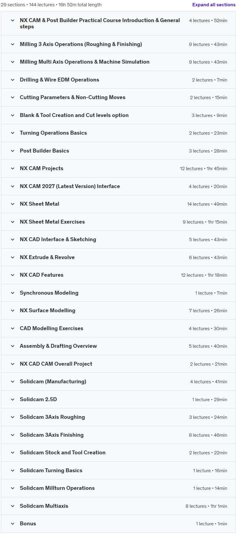 Course topics · Siemens NX CADCAM Post Builder+Solidcam+NX CAM2027 Interface 2023-10
