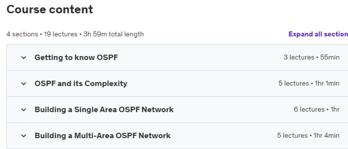 Course topics · Udemy — Cisco OSPF – Complete Understanding | Hands-on Training 2017-8