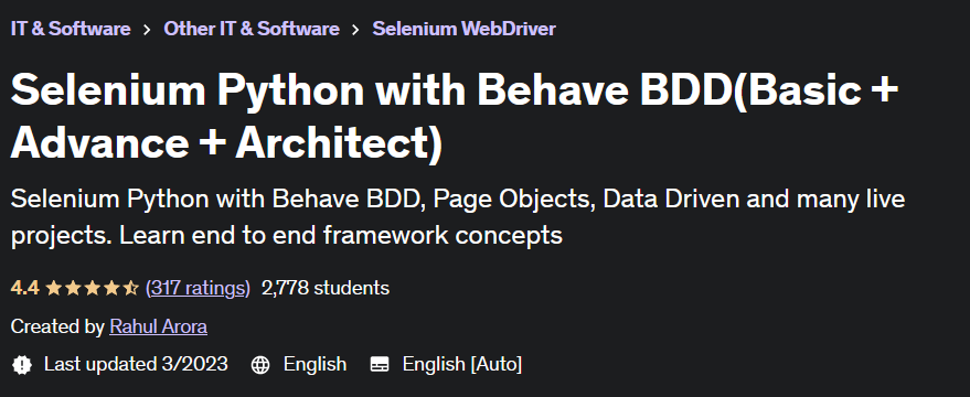 Pictures · Udemy — Selenium Python with Behave BDD(Basic + Advance + Architect) 2023-3