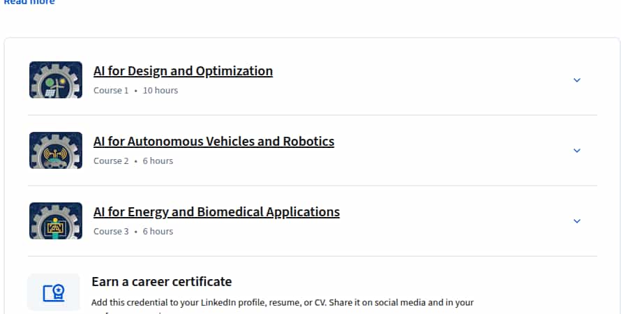 Course topics · Coursera — AI for Mechanical Engineers Specialization 2025-7