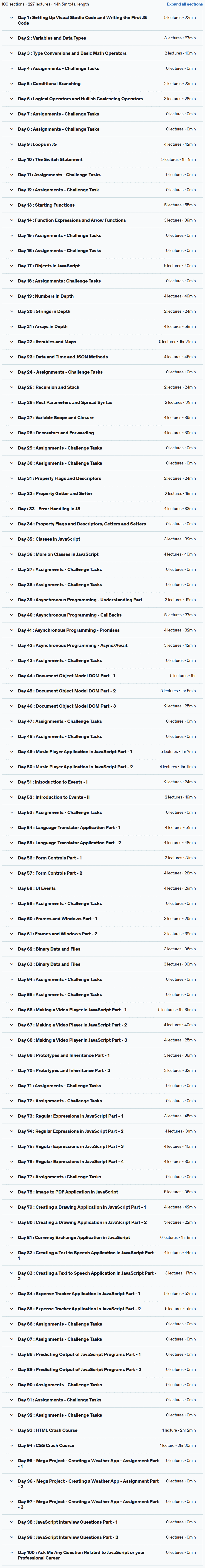 Course topics · 100 Days of JavaScript:From Zero to Becoming a Pro Developer 2023-6