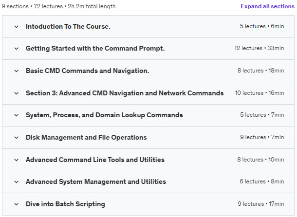 Course topics · Udemy — Master the Command Prompt: From Beginner to Advanced 2023-10