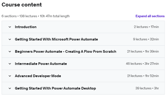 Course topics · Udemy — Microsoft Power Automate: Learn Power Automate Desktop & Web 2021-12