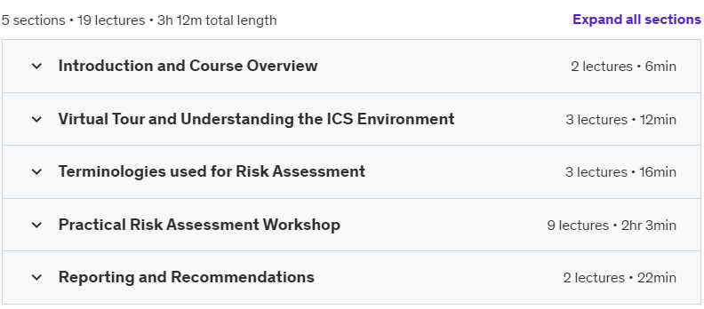 Course topics · Udemy — Practical 62443 Based Risk Assessment Exercise- OT Security 2024-8