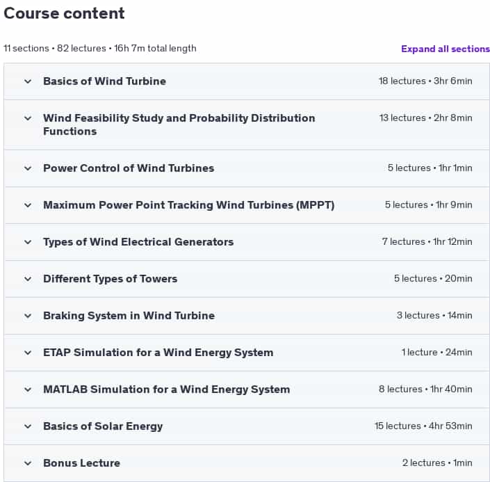 Course topics · Udemy — Ultimate Wind Energy Course for Electrical Engineering 2025-1