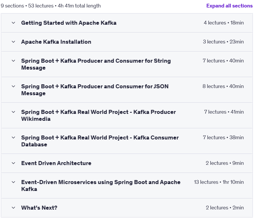 Course topics · Udemy — Spring Boot + Apache Kafka Course – The Practical Guide 2022-8