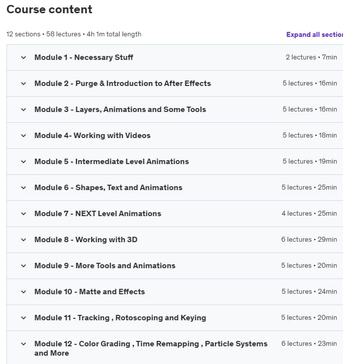 Course topics · Master After Affects 2024 in 4hrs : From Zero To Compositor 2024-1