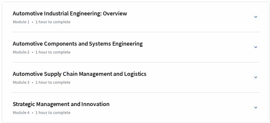Course topics · Coursera — Automotive Industrial Engineering 2025-3