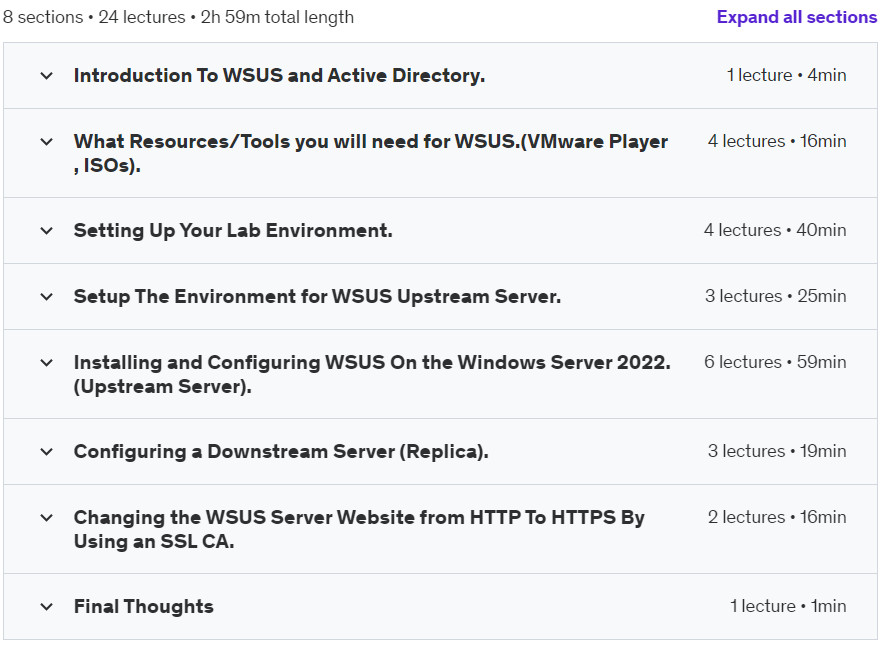 Course topics · Mastering WSUS On Server 2022 (100% Labs) HANDS ON EXP. 2024-5
