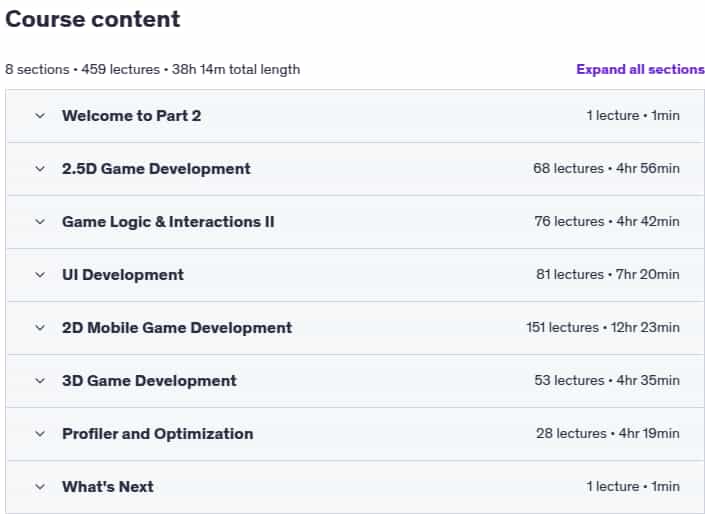 Course topics · The Complete Unity C# Game Developer Bootcamp Part 2 of 2 2024-9