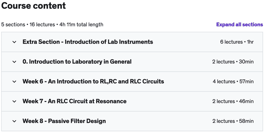 Course topics · Udemy — AC Circuit Analysis Laboratory (Practical Course) 2022-12