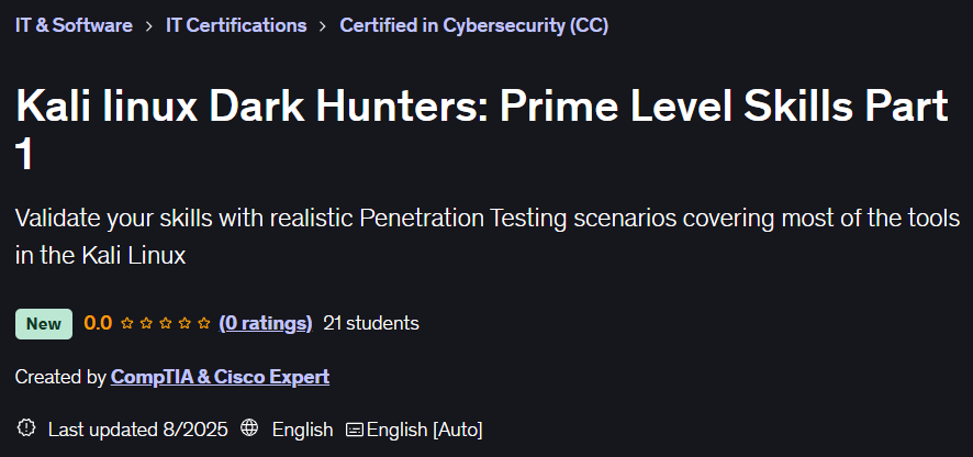 Images · La Cali linux Dark Hunters : les compétences de premier niveau 1 2025-8