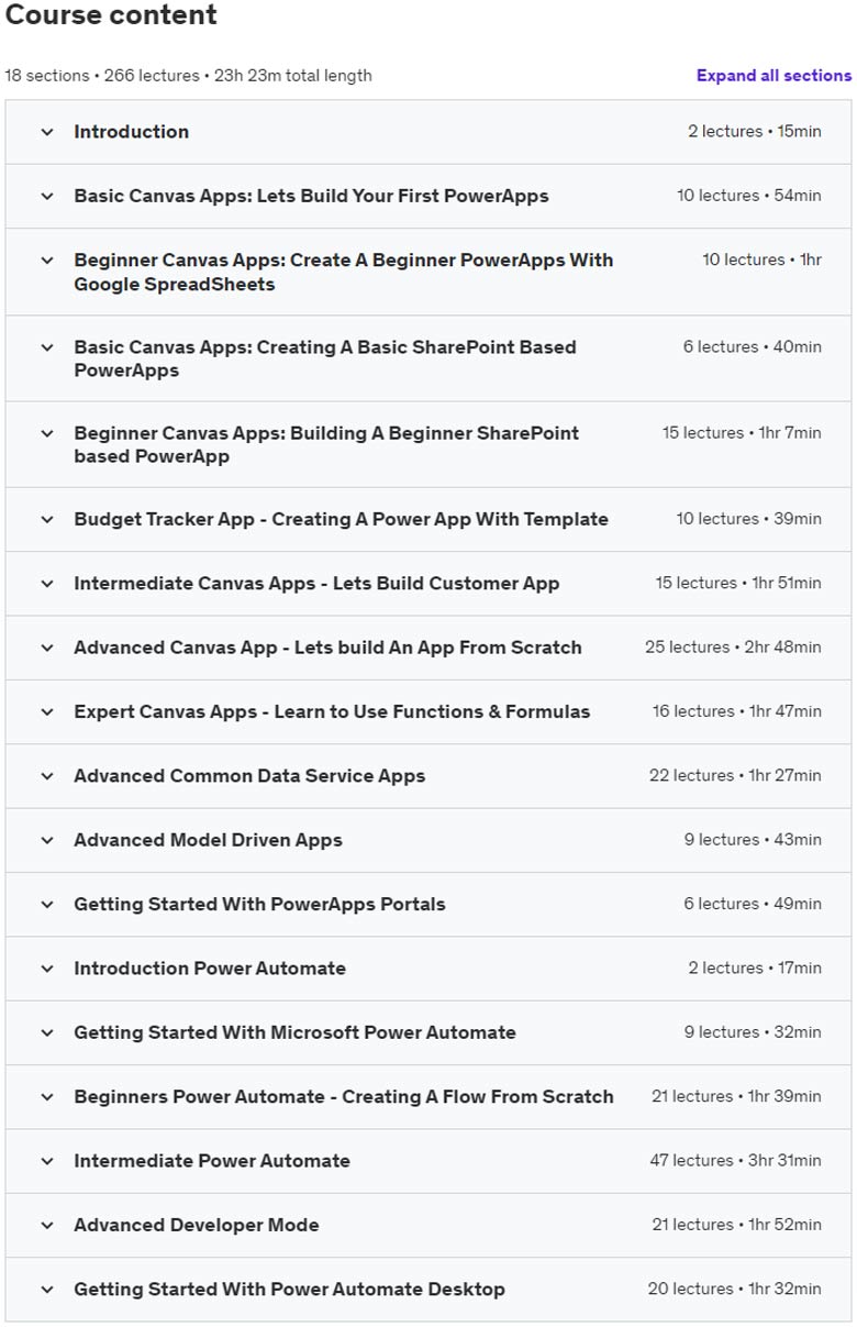 Course topics · Udemy — Microsoft Power Apps and Power Automate : A Complete Guide 2022-1