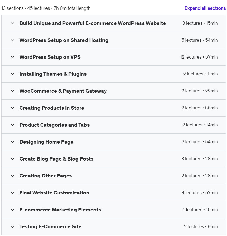 Course topics · Build Unique and Powerful E-commerce WordPress Website 2024-10