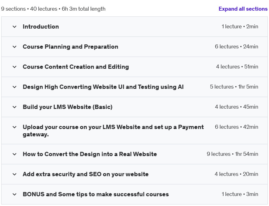 Course topics · Build a Online Course Website WITHOUT Coding and AI Tools 2024-7