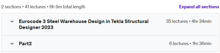 Course topics · Udemy — EU3 Steel Warehouse Design in Tekla Structural Designer 2023-7