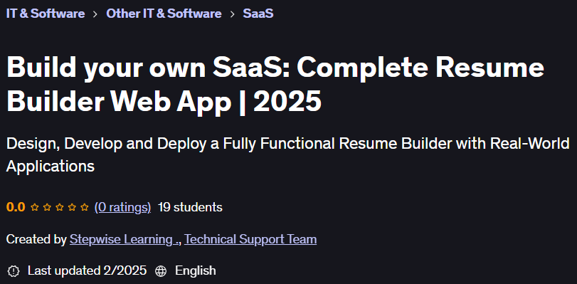 Pictures · Udemy — Build your own SaaS: Complete Resume Builder Web App | 2025 2025-2