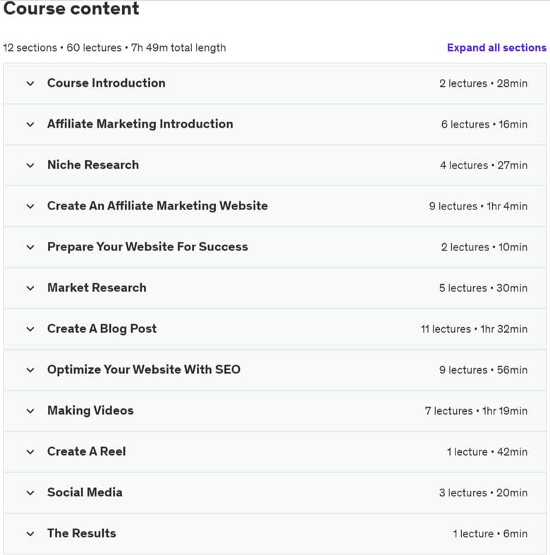 Course topics · Udemy — The Ultimate Affiliate Marketing Course 2023-11