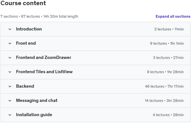 Course topics · Flutter and Nodejs Course | Job App With Chatting 2024-1