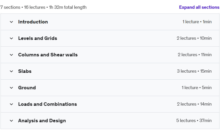 Course topics · Udemy — RC Building Design using Tekla Structural Designer 2021-11