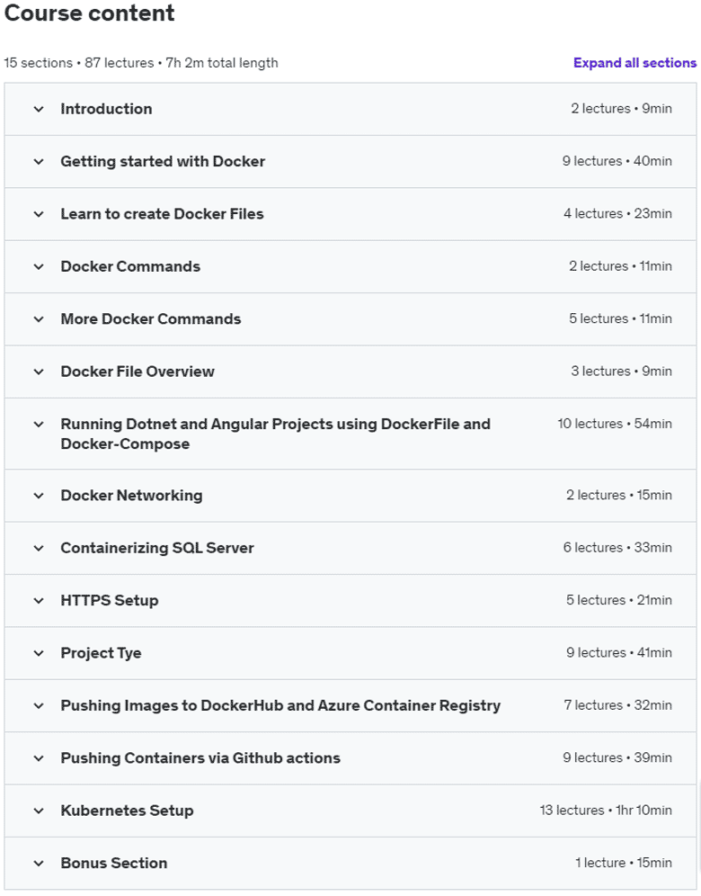 Course topics · Docker & Kubernetes for .Net and Angular Developers 2023-10