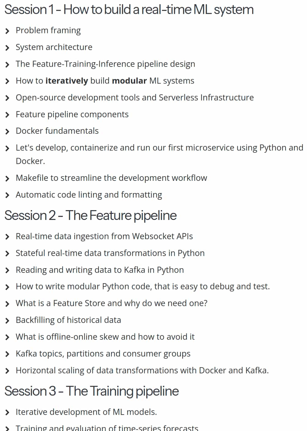 Sujets du cours · Realtimeml – Construire un système ML en temps réel ensemble 2025-10