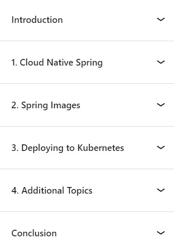 Course topics · LinkedIn — Spring on Kubernetes: Deploying and Managing Cloud-Native Applications 2024-10