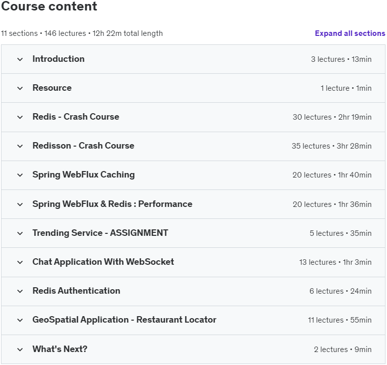 Course topics · Reactive Redis Masterclass For Java Spring Boot Developers 2024-10