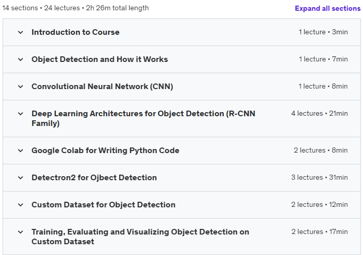 Course topics · Udemy — Deep Learning for Object Detection with Python and PyTorch 2023-7