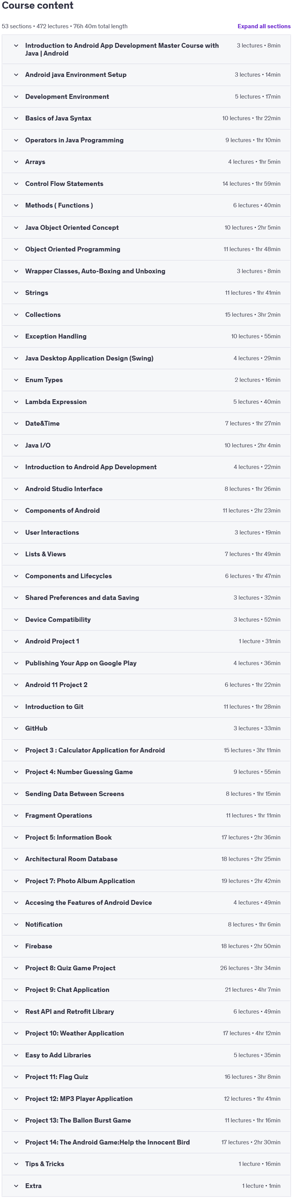 Course topics · Android App Development Master Course with Java | Android 2025-2