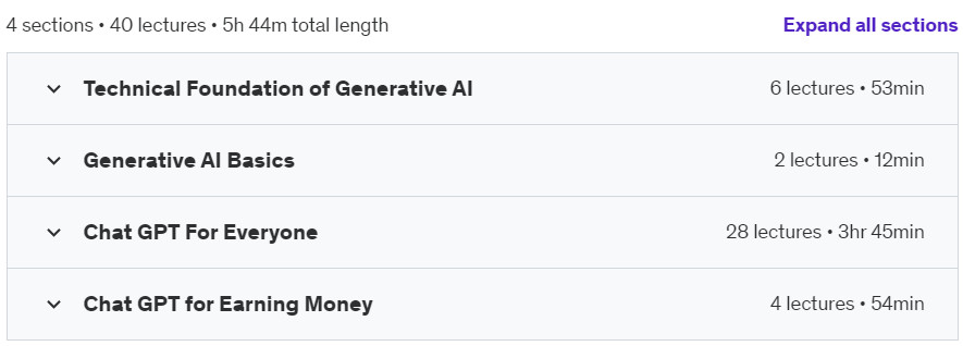 Course topics · Udemy — Foundation of Generative AI and ChatGPT for Everyone 2024-8