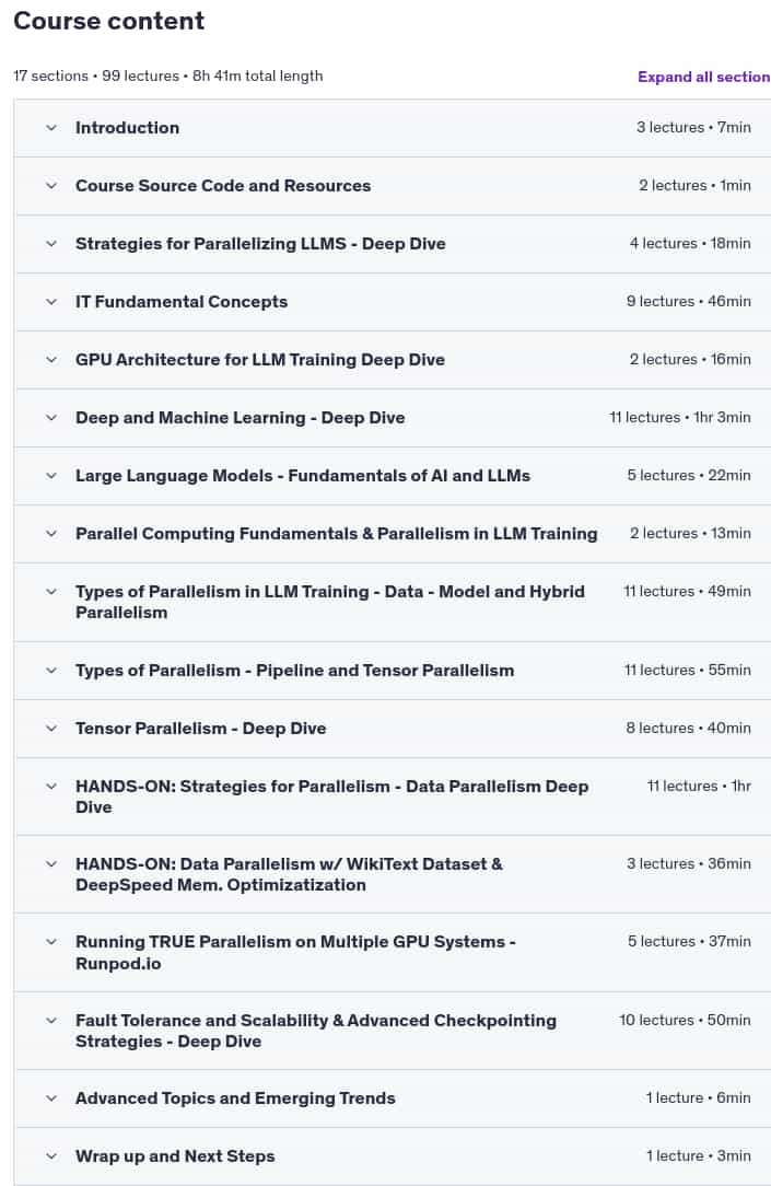 Course topics · Udemy — Strategies for Parallelizing LLMs Masterclass 2025-3