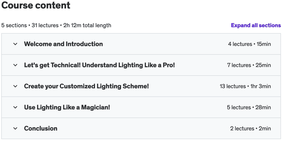 Course topics · Udemy — How to Use Lighting Design to Transform your Home 2021-8
