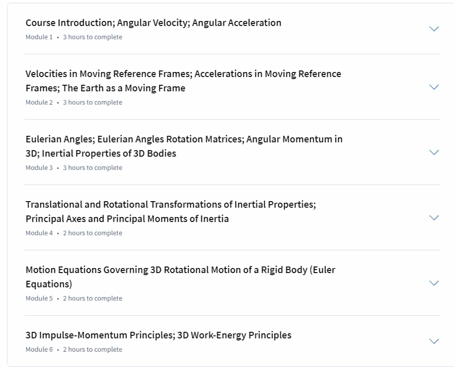 Course topics · Coursera — Advanced Engineering Systems in Motion: Dynamics of Three Dimensional (3D) Motion 2024-10