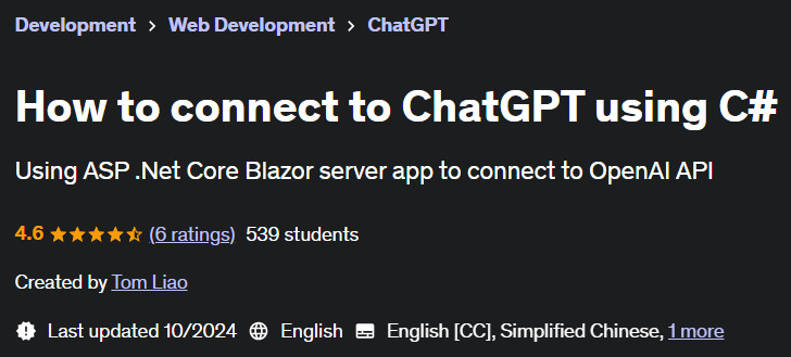 Pictures · Udemy — How to connect to ChatGPT using C# 2024-10