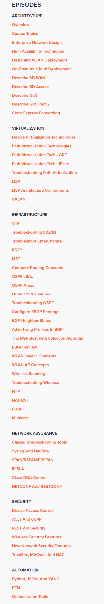 Course topics · ITProTV — Cisco CCNP Enterprise ENCOR (350-401) 2022-7