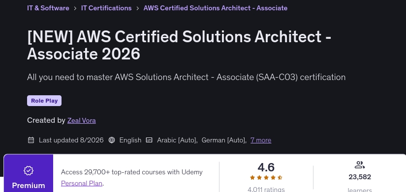 تصاویر · (نہیں) AWS پروڈکٹ کا نام : Certified Solutions Architect - Associate 2026 2026-8