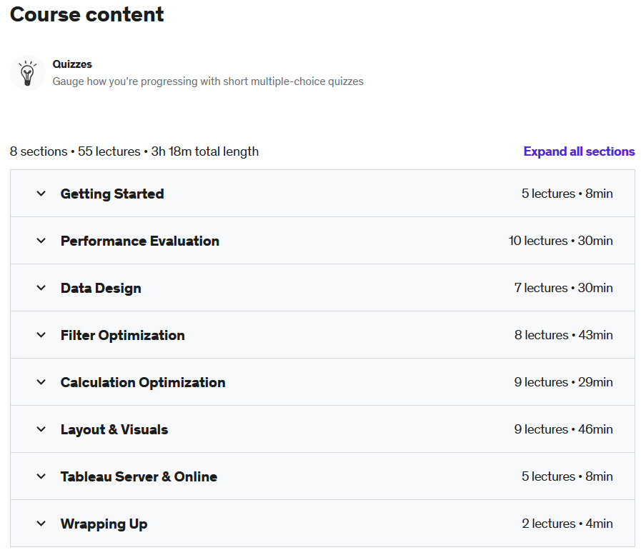 Course topics · Tableau Desktop: Speed & Performance Optimization 2022-1