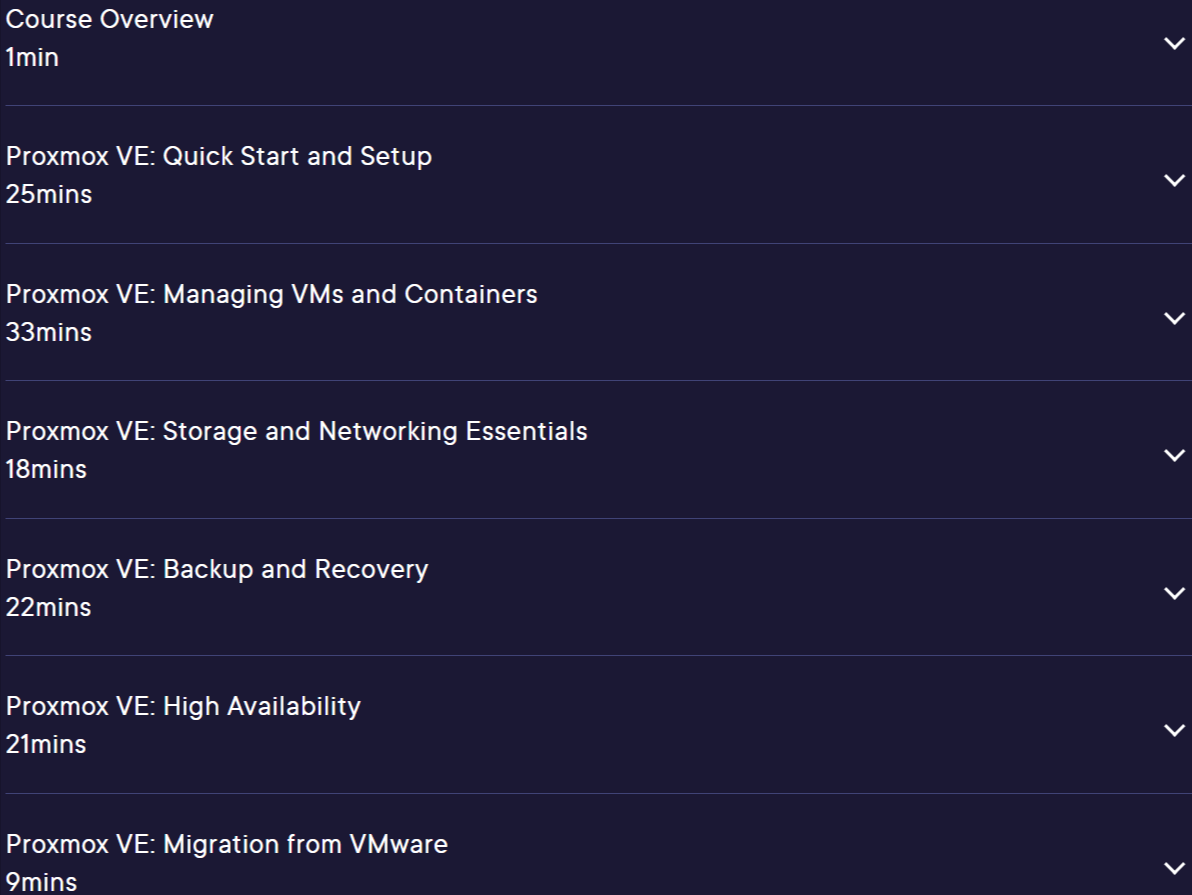 Course topics · Pluralsight — Proxmox VE Fundamentals 2024-2
