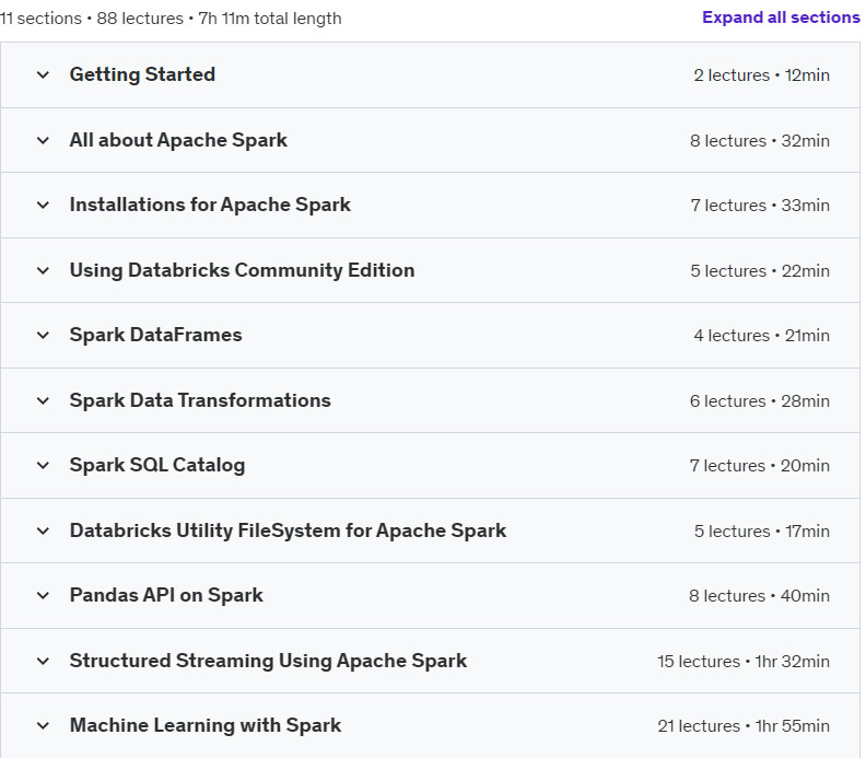Course topics · Udemy — Learning Apache Spark | Master Spark for Big Data Processing 2024-10