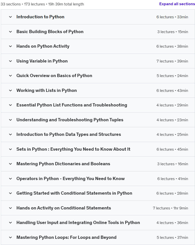Course topics · Python Programming for Beginners: From Basics to Advanced 2024-8