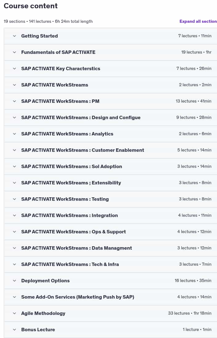 Course topics · Udemy — SAP Activate Project Manager Masterclass (CC_ACT_2403) 2025-3