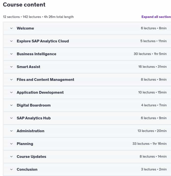 Course topics · The Complete SAP Analytics Cloud Course 2025 2025-4