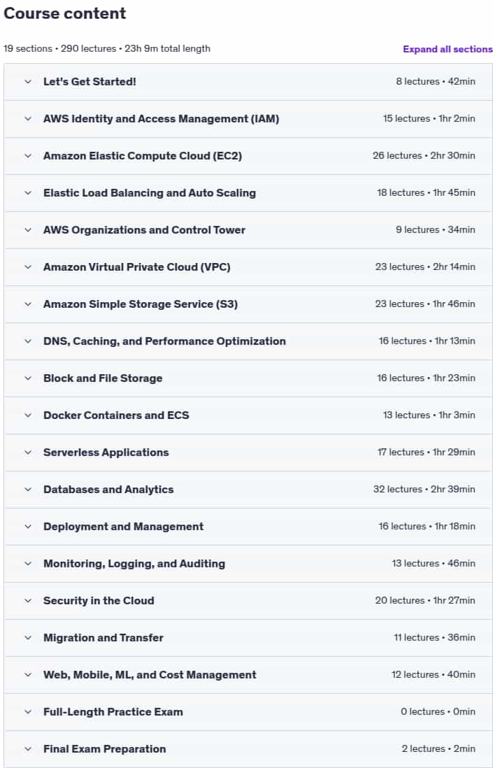 Course topics · Udemy — AWS Certified Solutions Architect Associate (SAA-C03) Course 2025-8