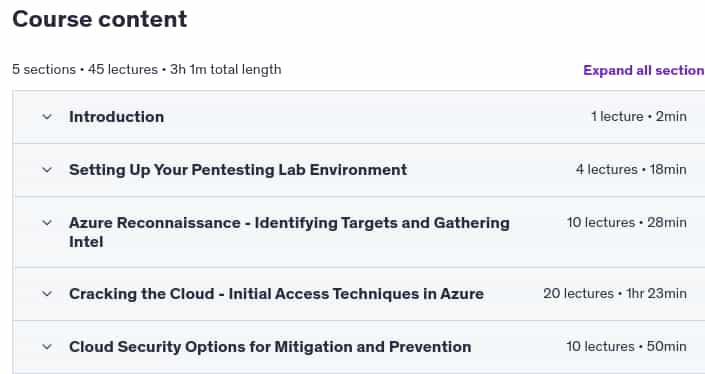 Course topics · Cloud Penetration Testing with Azure – Master Initial Access 2025-5