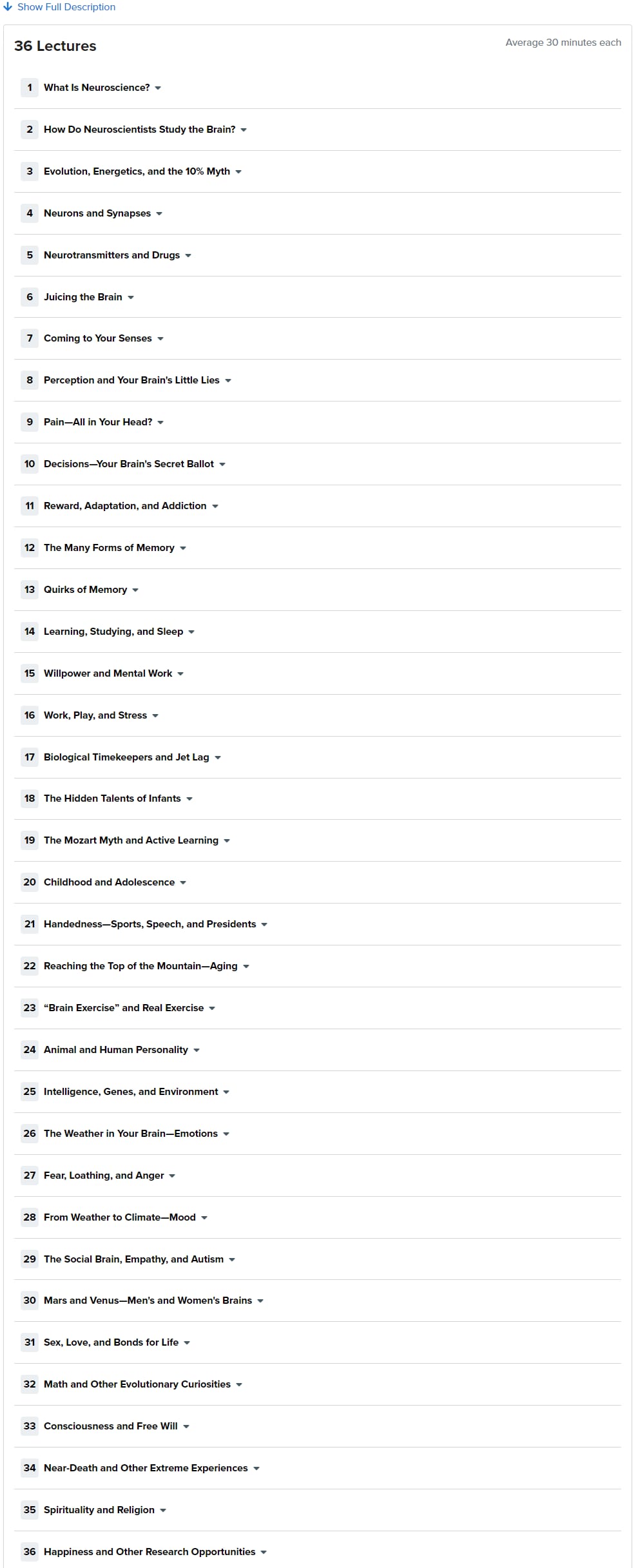 Course topics · The Great Courses — Neuroscience of Everyday Life 2020-1