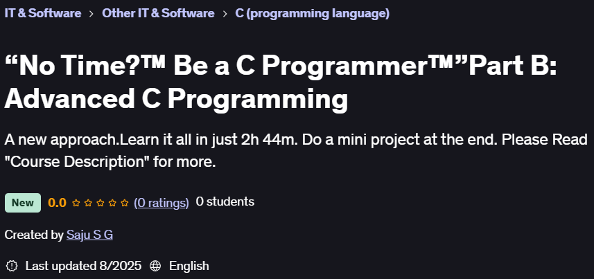 Pictures · Udemy — “No Time?™ Be a C Programmer™”Part B: Advanced C Programming 2025-8